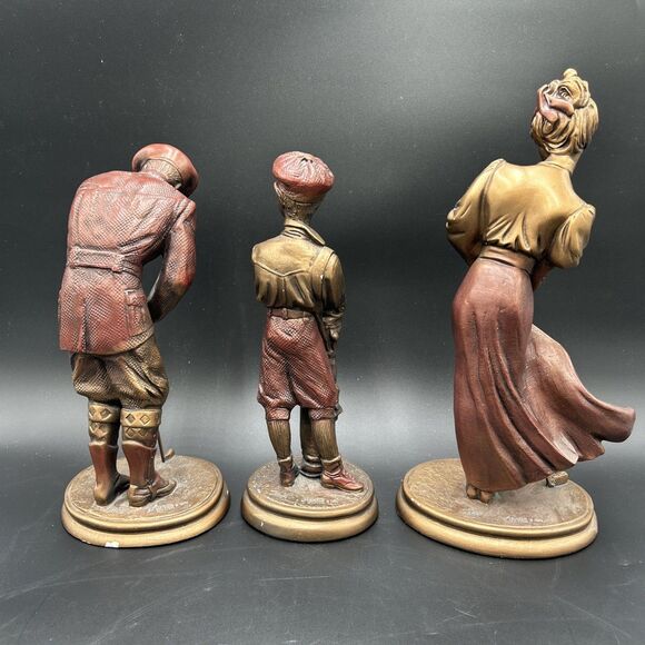 3 VTG Bronze Austin Sculpture Golf Figure Statue Woman Man Putting Boy Caddie - Picture 2 of 11